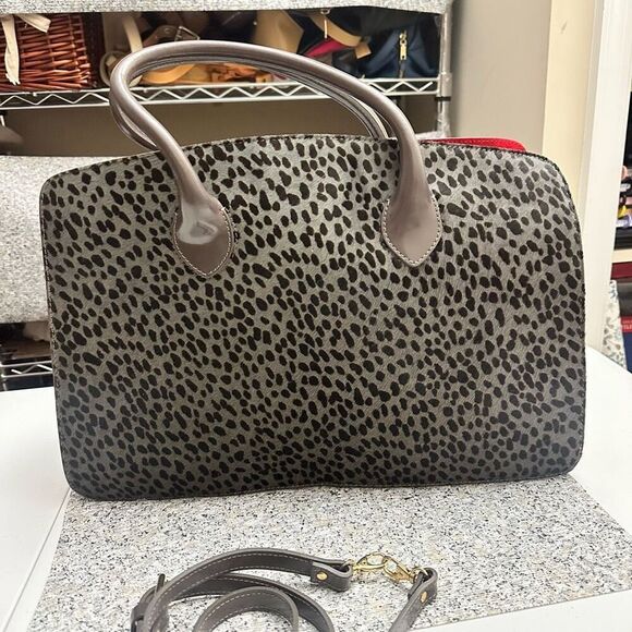 Alberta diCanio Animal Print Gray Large Italian Leather Satchel Handbag NEW - Picture 3 of 11